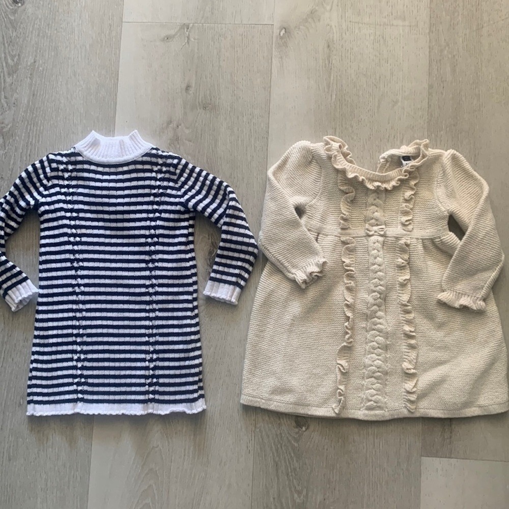 Bundle Janie and‎ Jack cream metallic knitted dress striped size 6/12 M winter
